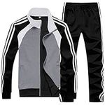 Sun Lorence Men's Athletic Running Tracksuit Set Casual Full Zip Jogging Sweat Suit GreyBlack Medium