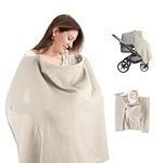 Breastfeeding Cover for Mum - Cotton Nursing Cover Breastfeeding Scarf with Adjustable Strap, Breathable and Soft Coverall for Nursing Privacy, Multi-Use for Stroller, Car Seat - Khaki