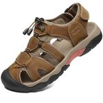 ZYLDK Sports Outdoor Sandals Summer Men's Beach Shoes Casual Sandals for Men Closed-Toe Shoes Leather Trekking Walking Hiking Touch Close Strap Brown UK8.5