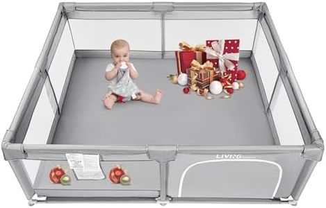 LIVINGbasics Baby Playpen, 73''x61'' Baby Playard Safety Activity Center with Door Breathable Mesh Indoor/Outdoor
