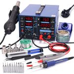 YIHUA 853D 2A USB SMD Hot Air Rework Station Soldering Station, 0-15V DC Power Supply 3 in 1 Station with 5V USB Charging Port and 35V DC Voltmeter for Cellphone and Electronic Rework Repair(UK Plug)