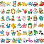 DPKOW Summer Beach Temporary Tattoos Individual Tattoos for Kids Party Favors, 48pcs Parrot Cocktail Flamingo Tattoos Hawaiian Tropical Temporary Tattoo Stickers for Kids Birthday Party Bag Fillers