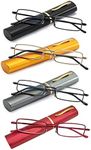 OWTXIS Blue Light Blocking Reading Glasses - Slim Pocket Readers with Pen Clip Case Mini Lightweight Readers, Black, Gold, Gunmetal, Red, +2.0