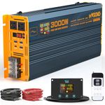 MWXNE 3000W Pure Sine Wave Power Inverter DC 12V to 110V 120V with Fast Charging Type-C& 3 USB Ports LCD Display Remote Controller Power Inverters for Vehicles,RV,Truck,Home,Off-Grid Solar System