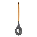 Spatlus Woodtula Silicone Slotted Serving Spoon Heat Resistant up to 445°F, Wooden Handle Nonstick Mixing Spoon Silicone Kitchen Cooking Utensils Non-Stick Tool for Draining & Serving 31.5 cm Grey