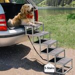 Upgraded Dog Steps for Car, 5 Steps Dog Car Ramp, Dog Stairs for Medium and Large Dogs, Portable Folding Pet Steps for Cars, Trucks, Non-Slip Lightweight Car Dog Ladder