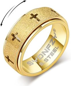 Anxiety Spinner Ring for Men - Stainless Steel Fidget Spinner Ring, Band Cross Thumb Roating Rings for Stress Relief 8mm Anxiety Relieve Fidget Toys for Adults Ring Size 6 7 8 9 10 11 (Gold, 10)