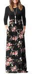 GRECERELLE Women's Casual Maxi Dress Long Sleeve Long Dresses with Pockets and Sleeves for Ladies (Rose Black, L)