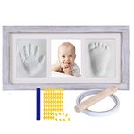 Baby Hand & Footprint Kit, Newborn Keepsake Box in Rustic Farmhouse Frame, Clay Baby Casting Kit for Baby Shower Gifts, Boys & Girls - Baby Gifts - Baby Nursery Decor - Bonus Stencil Included (Grey)