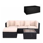 Panana Rattan Garden Furniture Set Sectional Modular Combination 4 Seater Patio Sofa Chair Table with Furniture Cover for Outdoor Backyard Poolside Black Wicker with Beige Cushions