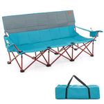 COSTWAY 2/3 Person Folding Camping Chair, Heavy-Duty Camp Loveseat with 2 Cup Holders, Cotton Padding & Storage Bag, Oversized Portable Beach Chair for Picnic Travel Campsite (Blue, 196 x 70 x 80 cm)