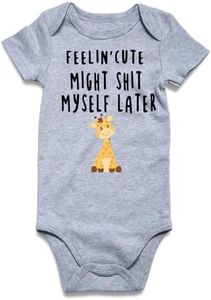 Feelin Cute Might Shit Myself Later Funny Bodysuit Baby Announcement Jumpsuit Grey Short Sleeve Romper Newborn Outfit Infant Cotton Grey 6-12 Months