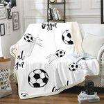 Loussiesd Boys Football Plush Throw Blanket Sports Theme Sherpa Blanket Soccer Ball Pattern Fleece Blanket for Sofa Chair Couch Men Black White Warm Fuzzy Blanket Ultra Soft Room Decor Baby 30"x40"