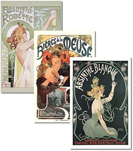 Set of 3 Art Nouveau Absinthe Biere Liquor Drinking Collection Vintage Ad Posters Set Bundle 16x24 inch
