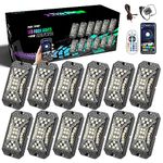 SUNPIE 12 Pods Full Angle RGBW LED Rock Lights High Power Aluminium Metal Underglow Lights Wheel Well Lights with Phone App Remote Control Voice Mode Music Mode for Off Road Truck SUV ATV UTV Boats
