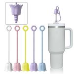 5Pcs Silicone Straw Cover Cap Compatible for Stanley Tumbler Cup, Reusable Drinking Straw Covers Easy to Clean, Dust-Proof Flower Straw Topper Compatible for 6-10m/0.23-0.4inch Straws (Multicolor A)