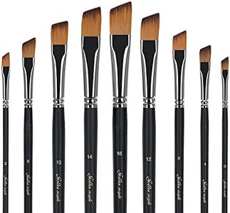 Golden Maple Angular Paint Brush, 9PC Oblique Tip Nylon Hair Long Handle Angled Paint Brushes Set Art Artist Professional Painting Supplies for Acrylic, Watercolor, Gouache and Oil Painting