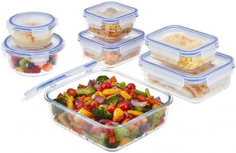 Amazon Brand - Solimo Glass Food Storage Container Set, Pack of 7, Airtight & Leakproof, Microwave & Freezer Safe, Transparent