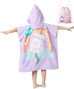 Athaelay Soft Microfiber Swim Cover-ups for 3 to 10 Years Old Kids Hooded Bath Beach Poncho Towels (Cat, Fits 3-10 Years)