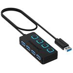 SABRENT USB hub 3.2 gen1, USB Adapter, USB Verteiler, USB 3 hub mehrfach verlängerung mit EIN/AUS-schaltern und langes Kabel, für PS5, PC, Laptop, USB Stick, drucker, MacBook und mehr (HB-UM43)