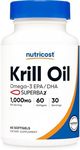Nutricost Krill Oil 1000mg; 60 Liquid Softgels - Omega-3 EPA-DHA