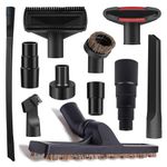 11Pcs Universal Vacuum Attachment Kit 1-1/4" Vacuum Hose Adapter Wet Dry Plastic Vacuum Cleaners Accessories with Extension Wand Horse Hair Brush Flexible Crevice Tool Adapter for Shop Vac Attachment