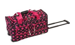 Rockland PRD322 Luggage Rolling Duffle Bag, Black/Pink Dot, One Size, 22-Inch