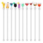 Haruida 10Pcs Cocktail Drinks Tropical Drink Stirrers Acrylic Cocktail Cute Cocktail Sticks Drink Mixer Bar Stirring Mixing with Colorful Miniature Accessory