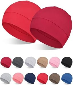 FocusCare 100% Bamboo Viscose Hats for Men Women Helmet Liner Lightweight Sleep Cap for Chemo Hair Loss, Red & Burgundy, One size