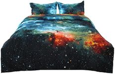 sourcing map Double/King Size Galaxies Blue Comforter Sets - 3D Space Themed - All-season Down Alternative Quilted Duvet - Reversible Design- Includes 1 Comforter, 2 Pillow Cases