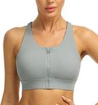 icyzone Zip Front Sports Bra for Women Strappy Padded Workout Yoga Bras Medium Impact (S, Grey)