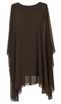 TEXTURE Ladies Womens Italian Lagenlook Batwing Sleeve Flowy Chiffon Kaftan Tunic Top Blouse Dress One Size Plus UK 14-22 (Dark Brown, One Size)