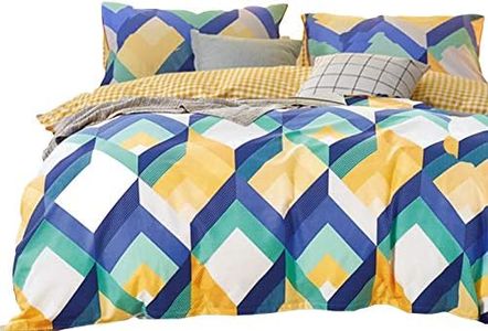 FADFAY Twin XL Duvet Cover Set Yellow Plaid Bedding, 100% Cotton Soft Grid Bed Set College Dorm Room Geometric Chevron Bedding 1 Zipper 3D Duvet Cover 2 Pillowcase