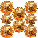 Easyera Mini Lotus Tealight Holder Candle Stand, Metal, Golden, Home Decor Diwali, Christmas Gift Set (Pack 8 Golden (Mini Lotus))