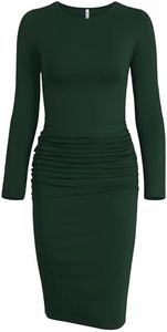 Missufe Long Sleeve Ruched Casual Sundress Women's Knee Legnth Bodycon Sheath Dress (Dark Green, X-Large)