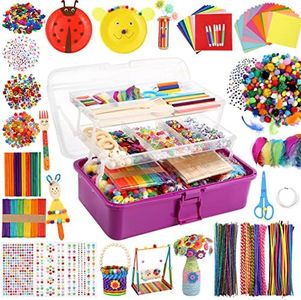 Caydo 3000 Pcs Kids Art and Crafts Supplies, Toddler DIY Craft Art Supplies Set Include Pipe Cleaners, Pom Poms, Portable 3 Layered Folding Storage Box for Kids