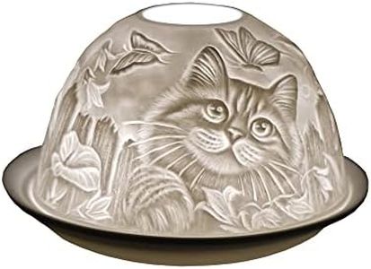 Cello Portacandela in porcellana a forma di gatto, bianco, 12 x 12 x 8 cm, regalo per amanti dei gatti