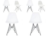 Meubles House S6-PC-0116-W Eames Style Side Chair-Modern Eiffel Style Adult Dining Chrome Metal Base- White(Set of Six)