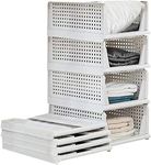 JEYANG Plastic Clothes Organizer For Wardrobe - Foldable And Stackable Closet Cupboard Almirah Space Organiser For Shirt, T Shirt, Jeans (Pack Of 10, White)