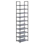 SONGMICS 10-Tier Shoe Rack, Shoe Stand, Space-Saving Shoe Storage, 45 x 28 x 173 cm, Metal Frame, Non-Woven Fabric Shelves, for Hallway, Bedroom, Grey LSH010G01