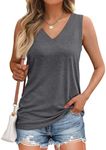 AUTOMET Tank Top Women 2024 Casual Soft Loose Spring Summer V Neck Sleeveless Tee Shirts Basic Trendy Outfits Clothes Grey XXL