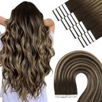 YoungSee Tape in Hair Extensions Human Hair Dark Brown Ombre Caramel Blonde Balayage Hair Extension Tape Balayage Tape in Human Hair Extensions Brown Tape on Real Hair Extensions Ombre 18In 50G 20Pcs