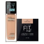 Maybelline New York Fit Me Matte + Poreless Liquid Foundation Makeup, Sun Beige, 1 fl. oz. and Loose Finishing Powder, Medium, 0.7 Oz