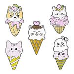 HCMA 5 pieces Ice cream cone Enamel Lapel Pins Cute Cat and Dog cream Brooches Badges Fashion Cartoon Pins Gifts for Friends Jewelry