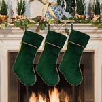 Ugiftcorner Green Christmas Stockings 3 Pack Velvet Christmas Stockings with Green Tassel Decoration Large Stockings Christmas Decorations for Xmas Fireplace Holiday Party