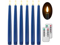 Stmarry Dark Blue Real Wax LED Flameless Taper Candles with Remote, 9.65 Inch Flameless Candlesticks, Dripless Battery Operated Candles with 3D Flickering Flame - Set of 6, STZXGLSLST6