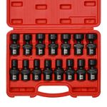EMENTOL 15PCS 1/2" Drive Shallow Universal Impact Socket Set, 6 Point, Metric, CR-MO, Swivel Standard Impact Socket Set, 10mm - 24mm