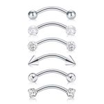 D.Bella 16G Daith Rook Snug Tragus Piercing Earrings Stainless Steel CZ Matt Ball Curved Barbell Eyebrow Lip Belly Button Rings Navel Barbells, Stainless Steel, stainless-steel