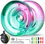 Responsive Yoyo K2 Crystal, Plastic Yoyo for Kids Beginners，Dual Purpose Yo-Yo Replacement Unresponsive Yoyo Bearing with 12 Yoyo Strings + Yoyo Case Bag + Removal Bearing Tool（Green Pink Gradient）