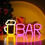 WIOSOUL Bar Neon Sign for Wall Decor, Beer Neon Light Draft Beer USB/Battery Operated Beer-Glass for Home Bar, Man Cave, Cocktail Party, Weddings, Club, Hooks Included